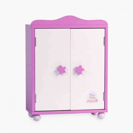 MINI BABY COQUET WOODEN WARDROBE WITH A DOLL Size 28cm
