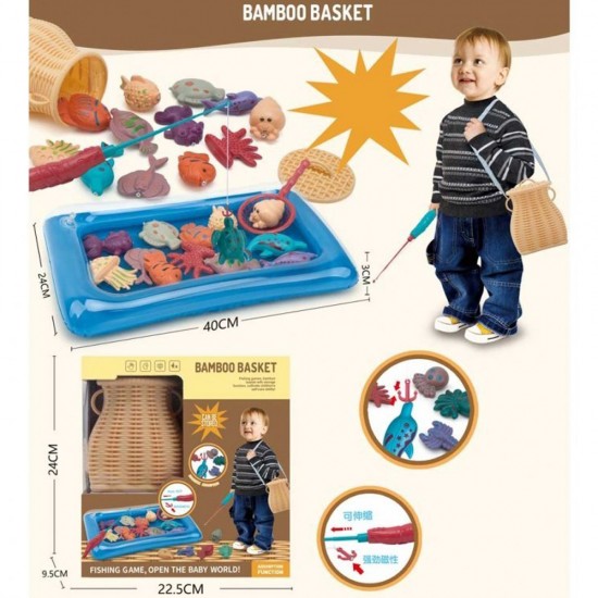 Fishing toy with Bamboo basket