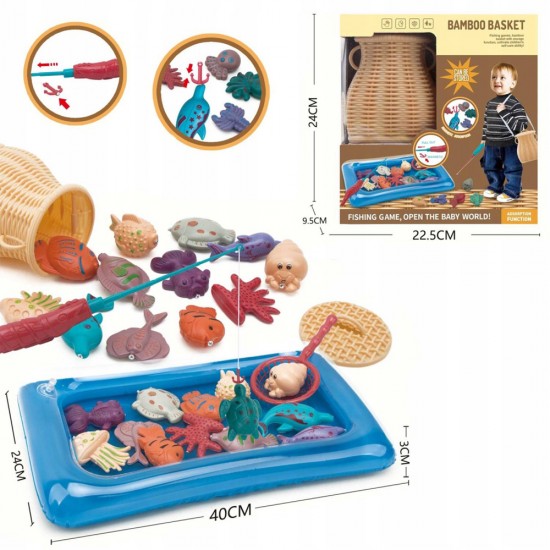 Fishing toy with Bamboo basket