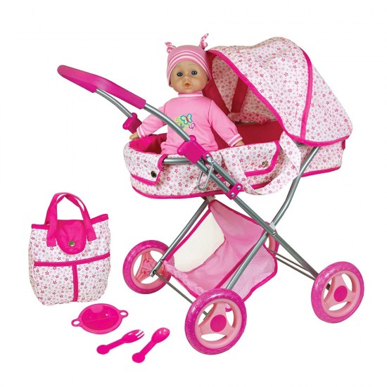 LISSI DOLL PRAM WITH 33CM SOFT BABY PLAYSET