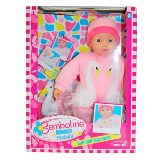 BAMBOLINA 41CM DOLL WITH NEW DRESS WITH PLUSH TOY- SWAN