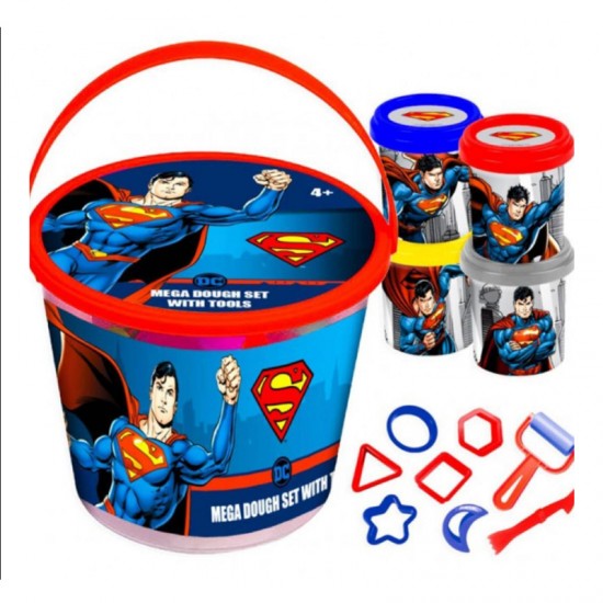 Super Man 4 color clay pail with tools character 
