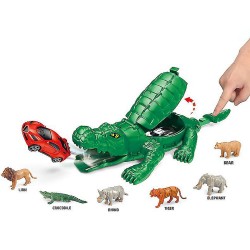 Crocodile Catapult Play Set With 2 Cars 6 Animal Figures