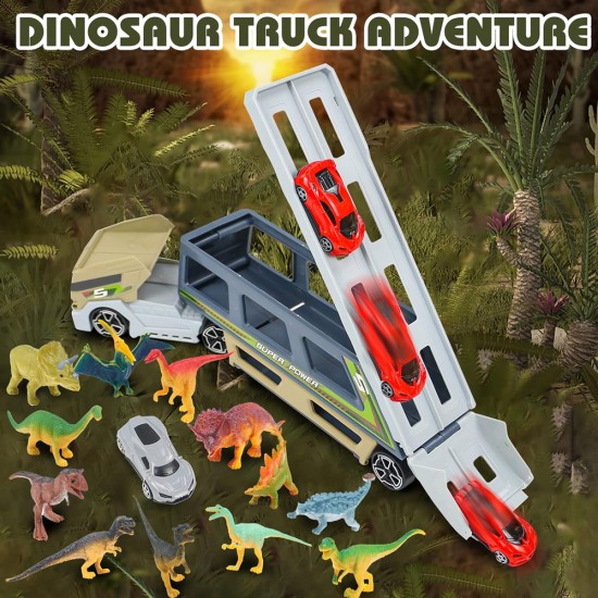 Unfolding Container Truck With Medium Dinosaurs